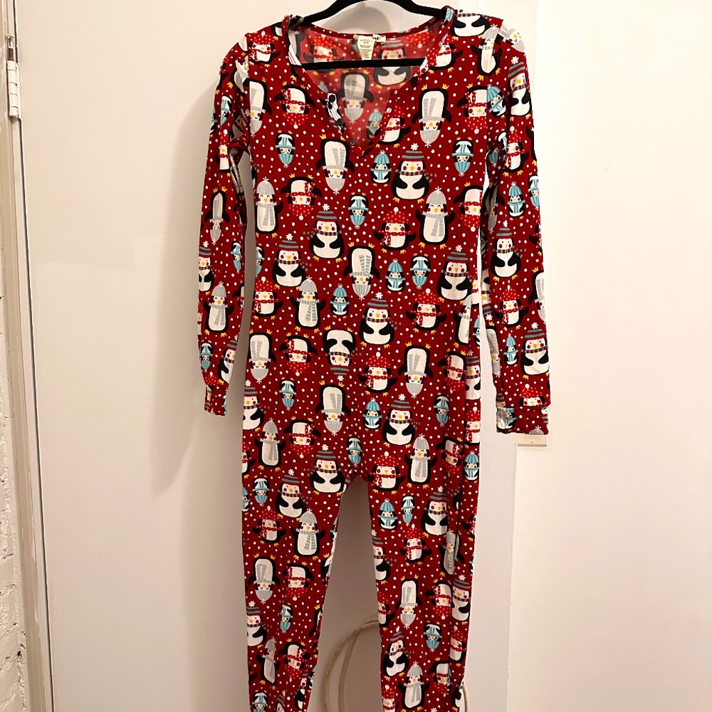 Red Christmas Penguin Adult One Piece Pajamas